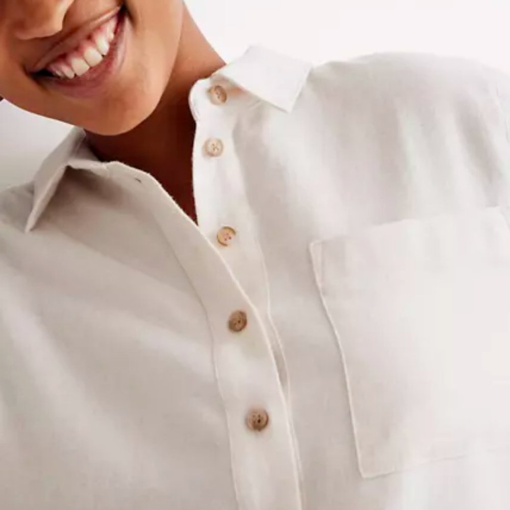 MADEWELL OATMEAL FLANNEL CLASSIC EX-BOYFRIEND POPOVER SHIRT TOP - Picture 2 of 4